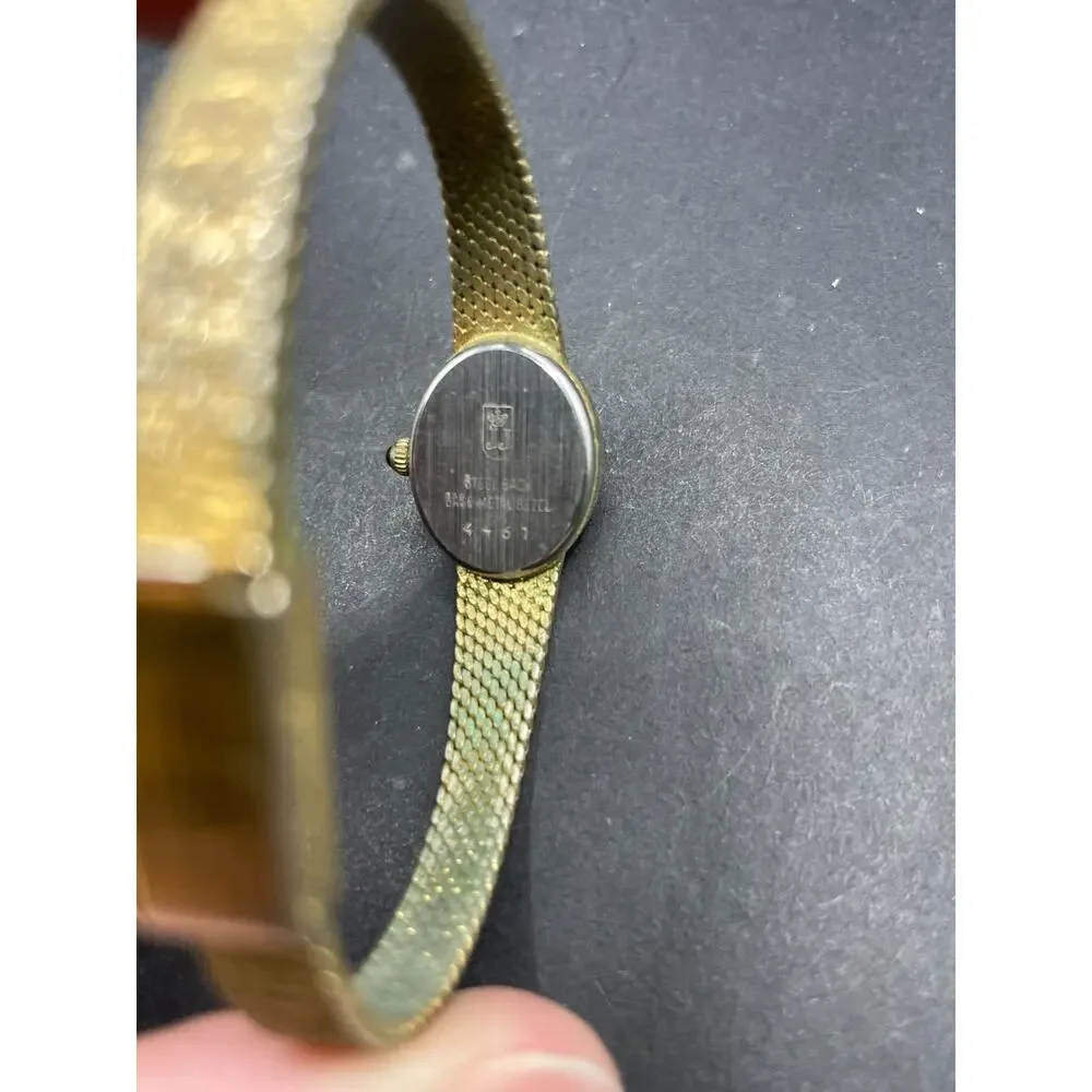 Vintage Jules Jurgensen Quartz Diamond Oval Gold Tone Ladies Watch 4461